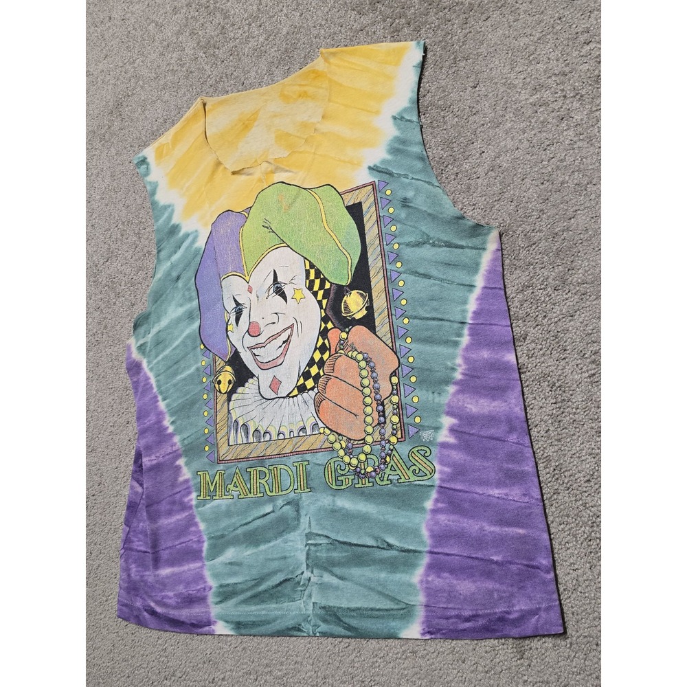 VTG Chopped Single Stitch Mardi Gras T Shirt Tie Dye Mens L 80s Screen Stars - Picture 6 of 16